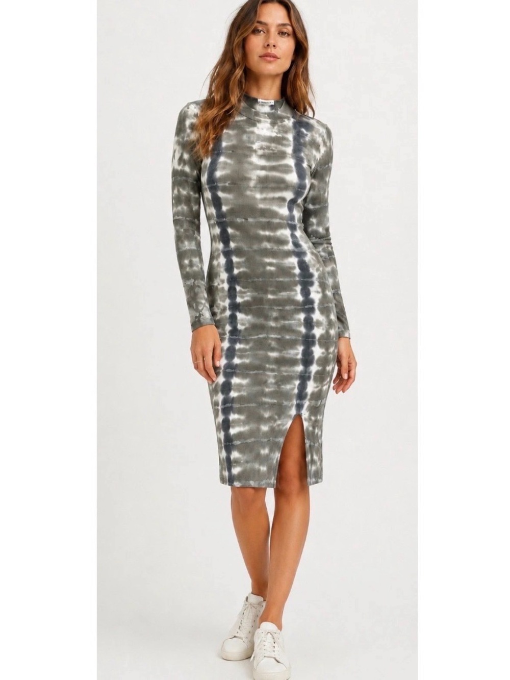 Young Fabulous & Broke Tie-Dye Midi Dress with Front Slit - Olive/Gray